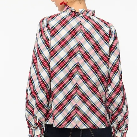 J. Crew Poplin Ruffleneck Top #BM029 Plaid Preppy Blouse NEW Summer Classic Chic - Picture 3 of 10